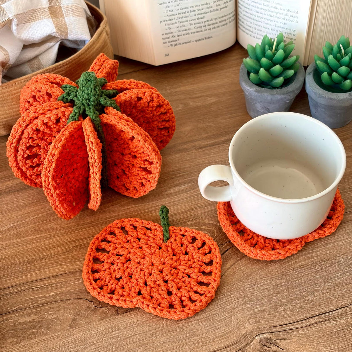 Pumpkin Coaster Set Crochet Pattern - 8 Coasters Become One 3D Pumpkin