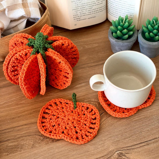 Pumpkin Coaster Set Crochet Pattern - 8 Coasters Become One 3D Pumpkin