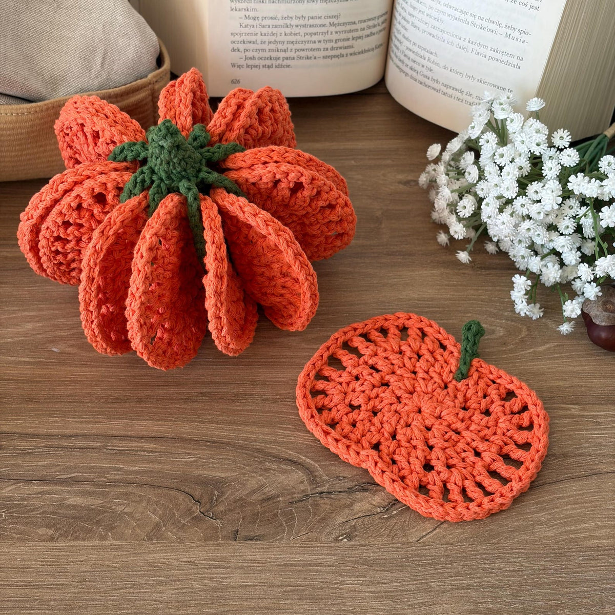 Pumpkin Coaster Set Crochet Pattern - 8 Coasters Become One 3D Pumpkin