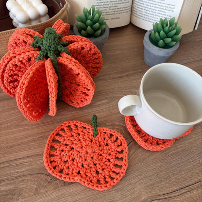 Pumpkin Coaster Set Crochet Pattern - 8 Coasters Become One 3D Pumpkin