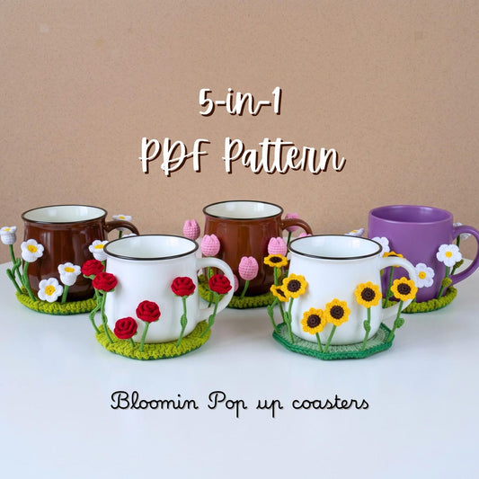 5-in-1 Pop-Up Flower Crochet Coaster Pattern (PDF)
